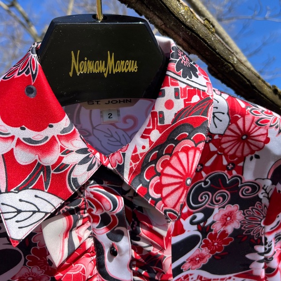 St John ruffled Pink and red flowered blouse, size 2 - Picture 6 of 7